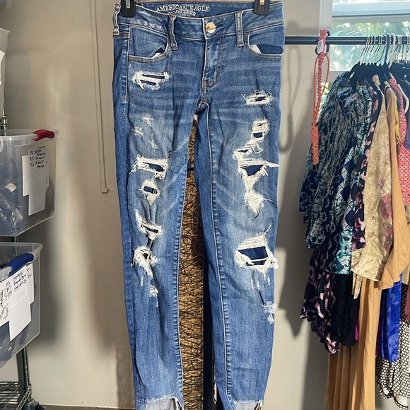 American Eagle Outfitters Denim - AE American Eagle Outfitters Super Low Jegging Ripped Distressed Skinny Jeans
